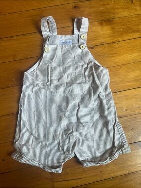 Mebie Cream & White Striped Cotton Linen Romper Overalls